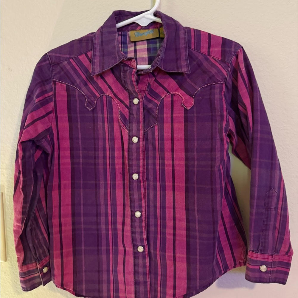 Wrangler Kids Button Down Shirt in Purple and Pink